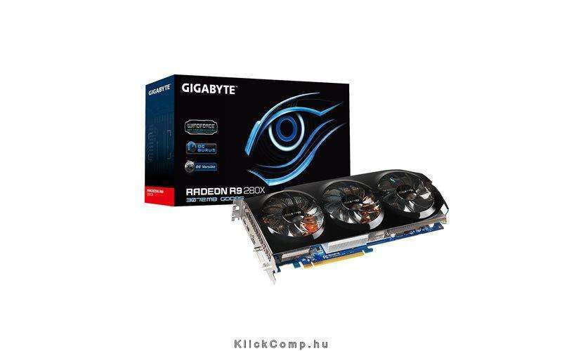 PCI-E AMD R9 280X 3072MB DDR5, 384bit, 1100/6000MHz, DVI, 2xmDP, HDMI, Dual Slo fotó, illusztráció : GV-R928XOC-3GD