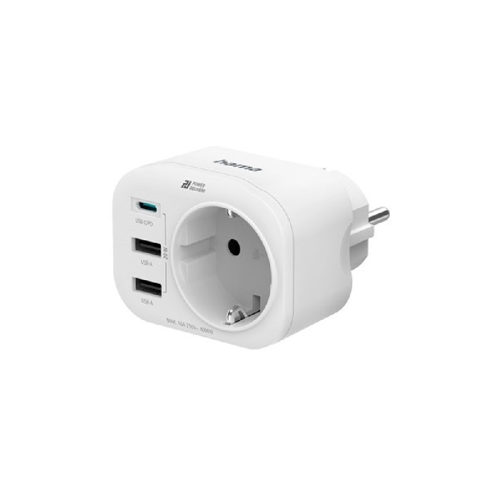 Hálózati aljzat, 2xUSB-A, 1xUSB Type-C, PD, FIP, max.20W, fehér - Már nem forga fotó, illusztráció : HAMA-223342