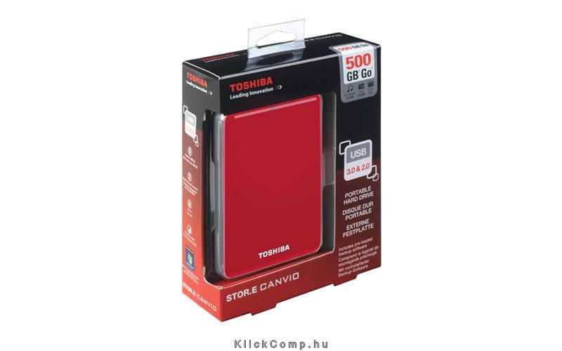 500GB Külső HDD 2.5  USB3.0 Toshiba Canvio Connect Vörös fényes fotó, illusztráció : HDTC705ER3AA