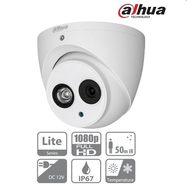 Dahua turret 4in1 biztonsági kamera, kültéri, 1080P, 6mm, IR50m - Már nem forga fotó, illusztráció : HDW1200EM-S3(6MM)