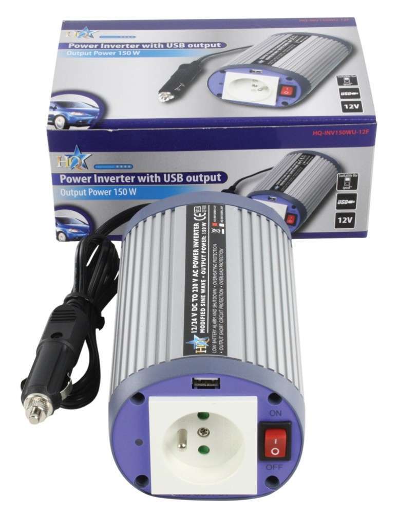 INVERTER 12 V 230 V 150W + USB fotó, illusztráció : HQ-INV150WU-12