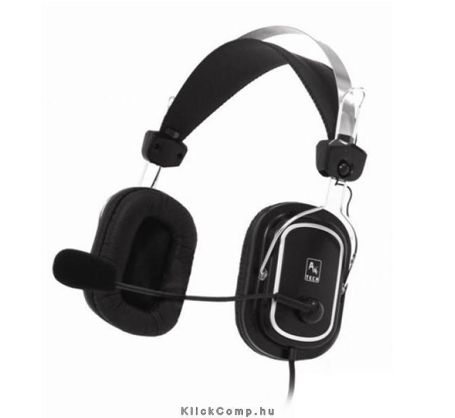 ComfortFit Stereo Fejhallgató 3.5mm Jack, hangerőszabályozó, mikrofon Fekete fotó, illusztráció : HS-50