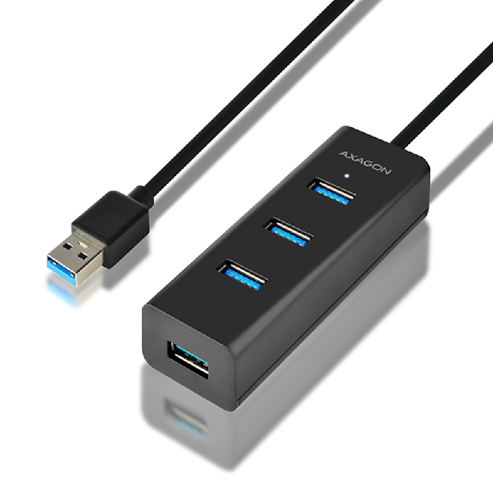 USB Hub 4 port USB3.0 gyorstöltéssel 1,2m kábel fekete AXAGON HUE-S2BL fotó, illusztráció : HUE-S2BL