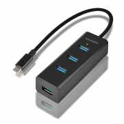 Akció 4 port USB Hub USB-C, 4db USB-A 3,2  gyorstöltéssel fekete AXAGON HUE-S2C fotó