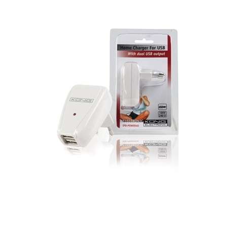 Dupla USB töltő100 240 V AC 50 / 60 Hz USB 2x 5 V DC 500 mAh fotó, illusztráció : IPD-POWER40