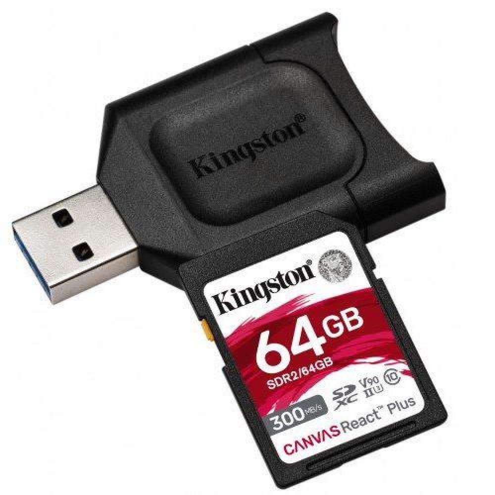 Memória-kártya 64GB SD + olvasó (SDXC Class 10 UHS-II U3) Kingston Canvas React fotó, illusztráció : MLPR2_64GB
