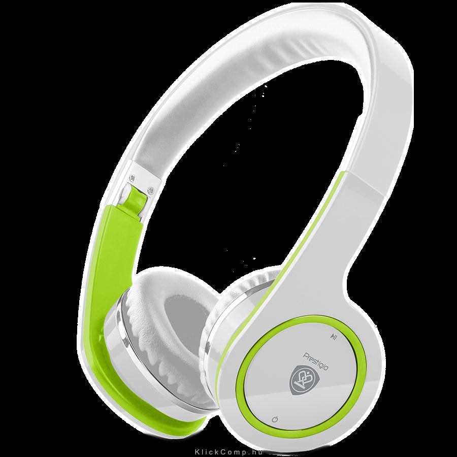 Bluetooth sztereó headset, zajcsökkentő fülpárna, 360mAh akku, fehér/zöld fotó, illusztráció : PBHS1WG
