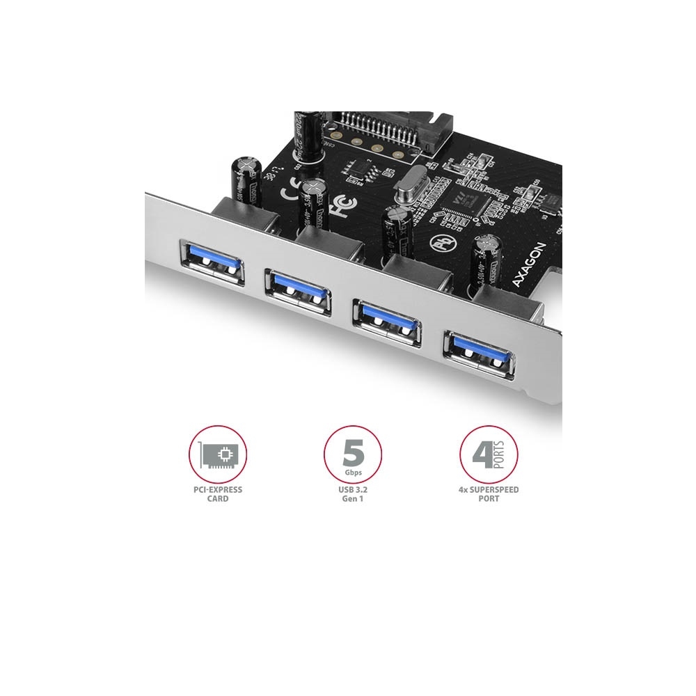 PCI Express Kártya 4 db külső USB3.2  portos 1sávos Axagon fotó, illusztráció : PCEU-430VL