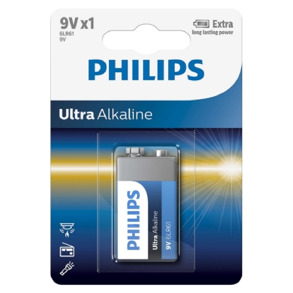 Elem Philips ultra alkáli 9V 6LR61 1db fotó, illusztráció : PH-UA-9V-B2