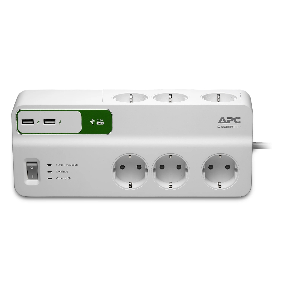 Túlfeszültség-védő 6 kimenettel APC Essential SurgeArrest 6 oulets 2port USB fotó, illusztráció : PM6U-GR