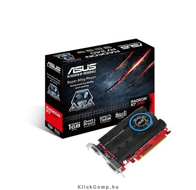 Asus PCI-E AMD R7 240 1024MB DDR3, 64bit, 600/1600MHz, Dsub, DVI, HDMI, Aktív fotó, illusztráció : R7240-1GD3