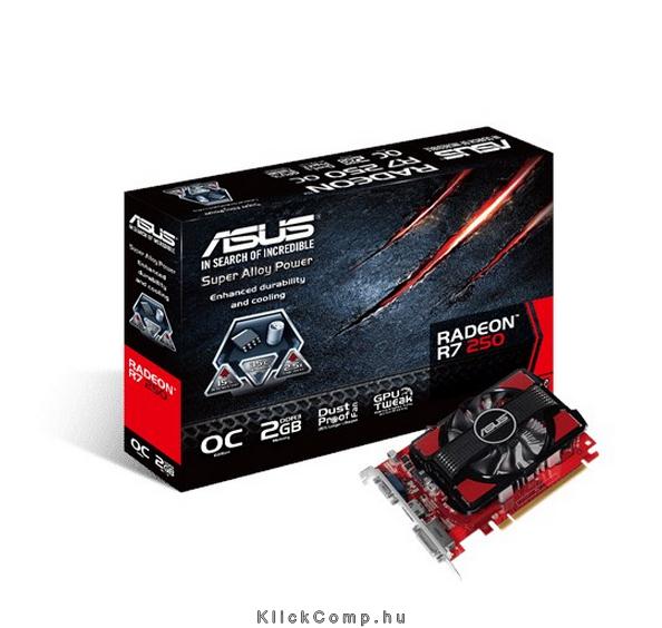 Asus PCI-E AMD R7 250 2048MB DDR3, 128bit, 1110/1800MHz, Dsub, DVI, HDMI, Aktív fotó, illusztráció : R7250-OC-2GD3