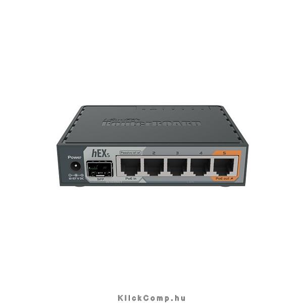Router 5port MikroTik hEX S RB760iGS L4 256MB 5x GbE port 1x GbE SFP router fotó, illusztráció : RB760IGS