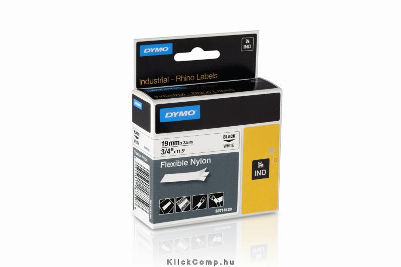 Feliratozógép szalag, rugalmas nylon, 19 mm x 3,5 m,  Rhino , fehér-fekete fotó, illusztráció : S0718120