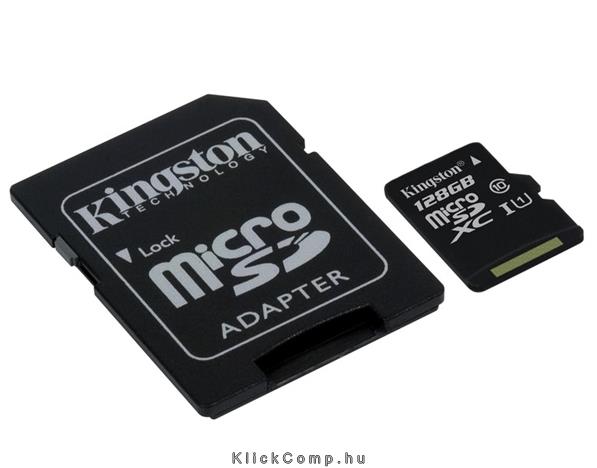 Memória-kártya 128GB SD micro SDXC Class 10 Kingston SDC10G2/128GB adapterrel fotó, illusztráció : SDC10G2_128GB