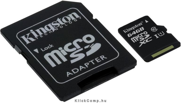 Memória-kártya 64GB SD micro SDXC Class10 Kingston SDC10G2/64GB adapterrel fotó, illusztráció : SDC10G2_64GB