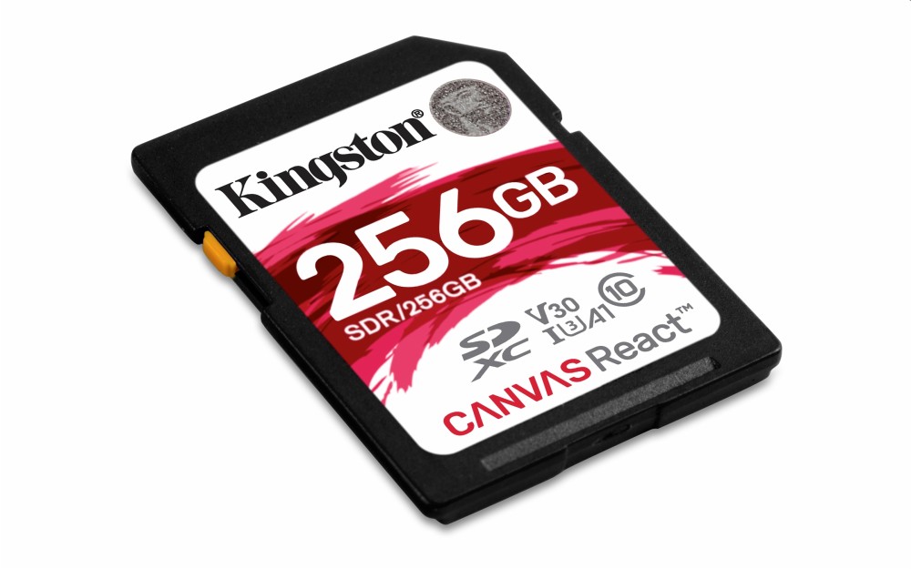 Memória-kártya 128GB SD SDXC Class 10 UHS-I U3 Kingston Canvas React fotó, illusztráció : SDR_128GB