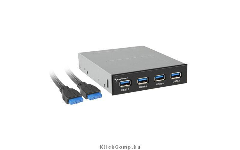 USB3.0 Hub Beépíthető Frontpanel C 3,5  helyre építhető; 4port; USB3.0; fekete; fotó, illusztráció : SHARK-4044951012220
