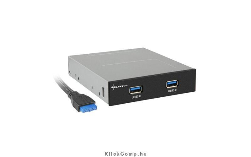USB3.0 Hub Beépíthető Frontpanel B 3,5  helyre építhető; 2port; USB3.0; fekete; fotó, illusztráció : SHARK-4044951012237