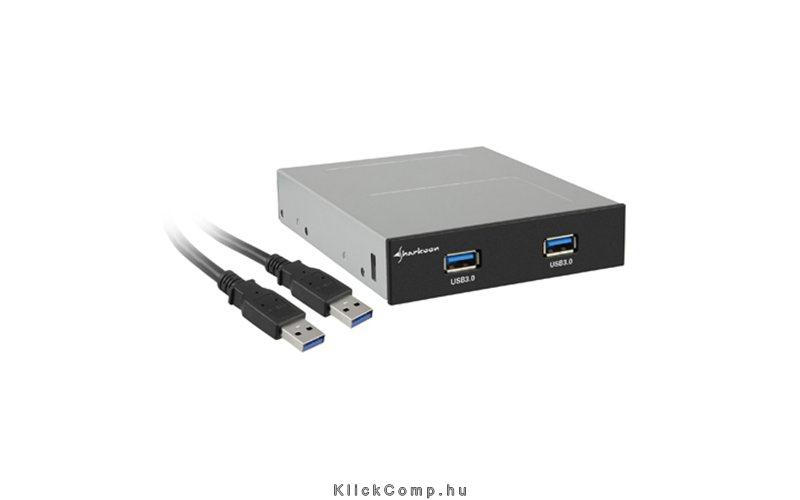 USB3.0 Hub Beépíthető Frontpanel A 3,5  helyre építhető; 2port; USB3.0; fekete; fotó, illusztráció : SHARK-4044951012350
