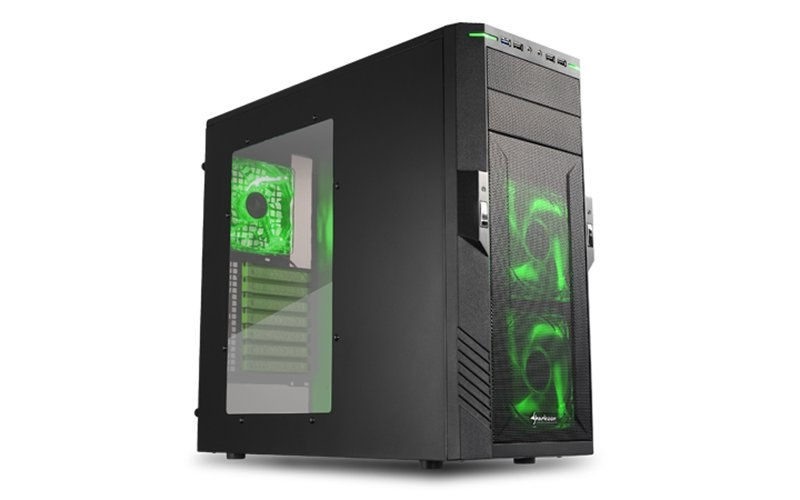 Számítógépház ATX mATX alsó táp 3x120mm v. 2xUSB3.0 2xUSB I/O SHARKOON T28 feke fotó, illusztráció : SHARK-4044951012374