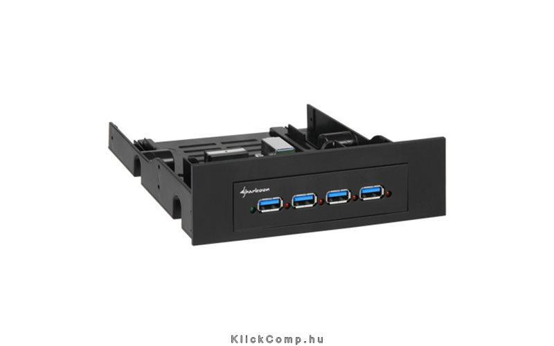 USB3.0 Hub V2 Beépíthető 3,5  és 5,25  helyre építhető; 4port; USB3.0; fekete; fotó, illusztráció : SHARK-4044951013449