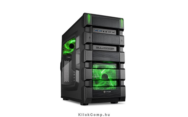 Számítógépház BD28  Bulldozer  fekete; zöld belső; mATX; 2xUSB3.0; 2xUSB2.0; I/ fotó, illusztráció : SHARK-4044951014132