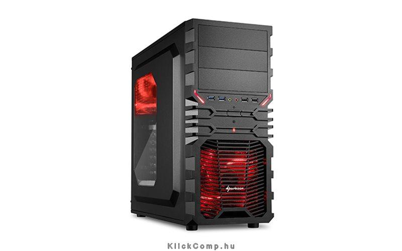 Számítógépház ATX mATX mITX 2x120mm LED 2xUSB3.0 I/O SHARKOON VG4-W Red fekete fotó, illusztráció : SHARK-4044951016204