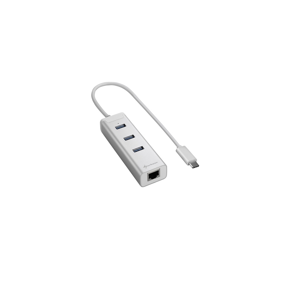 USB Hub USB3.0 3port +RJ45 Type C Aluminium Hub Fekete - Már nem forgalmazott t fotó, illusztráció : SHARK-4044951019021