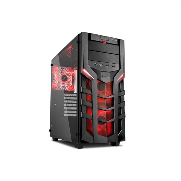 Számítógépház ATX mATX mITX alsó táp fekete-vörös üveg ablakos Sharkoon DG7000- fotó, illusztráció : SHARK-4044951019342