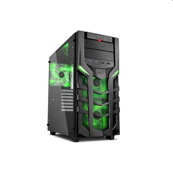 Számítógépház ATX mATX mITX alsó táp fekete-zöld üveg ablakos Sharkoon DG7000-G fotó, illusztráció : SHARK-4044951019359