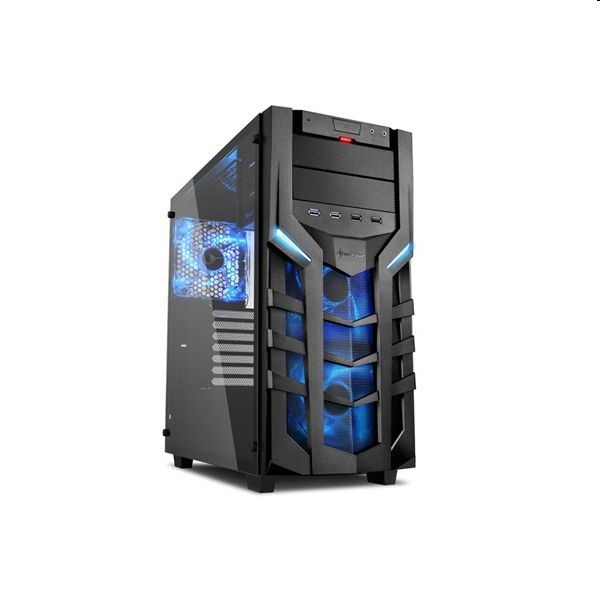 Számítógépház ATX mATX mITX alsó táp fekete-kék üveg ablakos Sharkoon DG7000-G fotó, illusztráció : SHARK-4044951019366