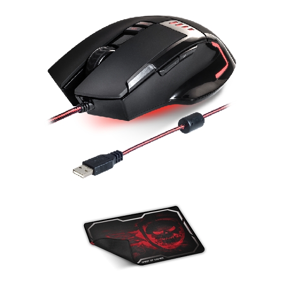 Egér Spirit of Gamer Pro-M5 optikai + SMOKEY SKULL piros egérpad fotó, illusztráció : S-PM5-PAD