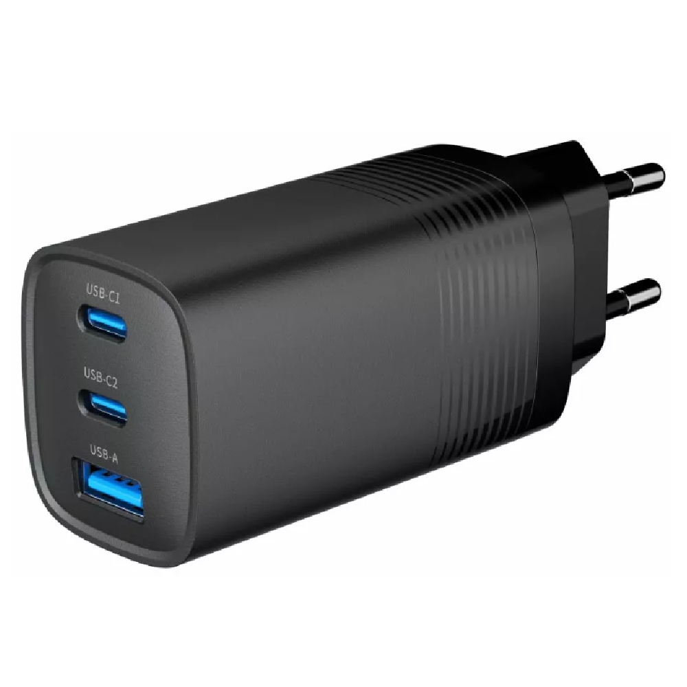 Töltő Adapter 3A 65W 1xUSB-A, 2xUSB-C, 5V/9V/12/15/20V QC PD Black - Már nem fo fotó, illusztráció : TA-UC-PDQC65-01-BK