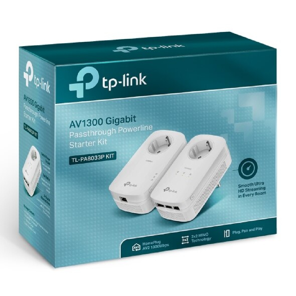 Powerline Adapter TP-LINK TL-PA8033P-KIT AV1300 3-Port Gigabit Passthrough Powe fotó, illusztráció : TL-PA8033P-KIT