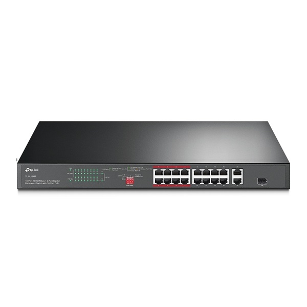 16 Port Switch TP-LINK TL-SL1218P 16-Port 10/100Mbps + 2-Port Gigabit Rackmount fotó, illusztráció : TL-SL1218P