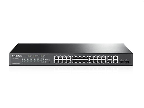 24 port Switch 10/100Mbps + 4-Port Gigabit PoE+ Smart TP-LINK T1500-28PCT fotó, illusztráció : TL-SL2428P