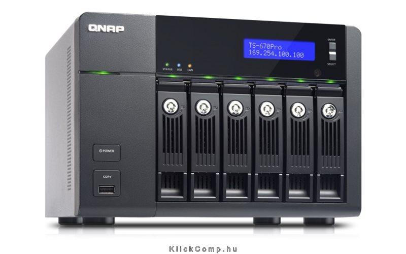 TS-670 Pro NAS, 6 HDD hely, CPU: Dual Core 3,3GHz, RAM: 2GB, SATA, 2xRJ-45, 3x fotó, illusztráció : TS-670-PRO