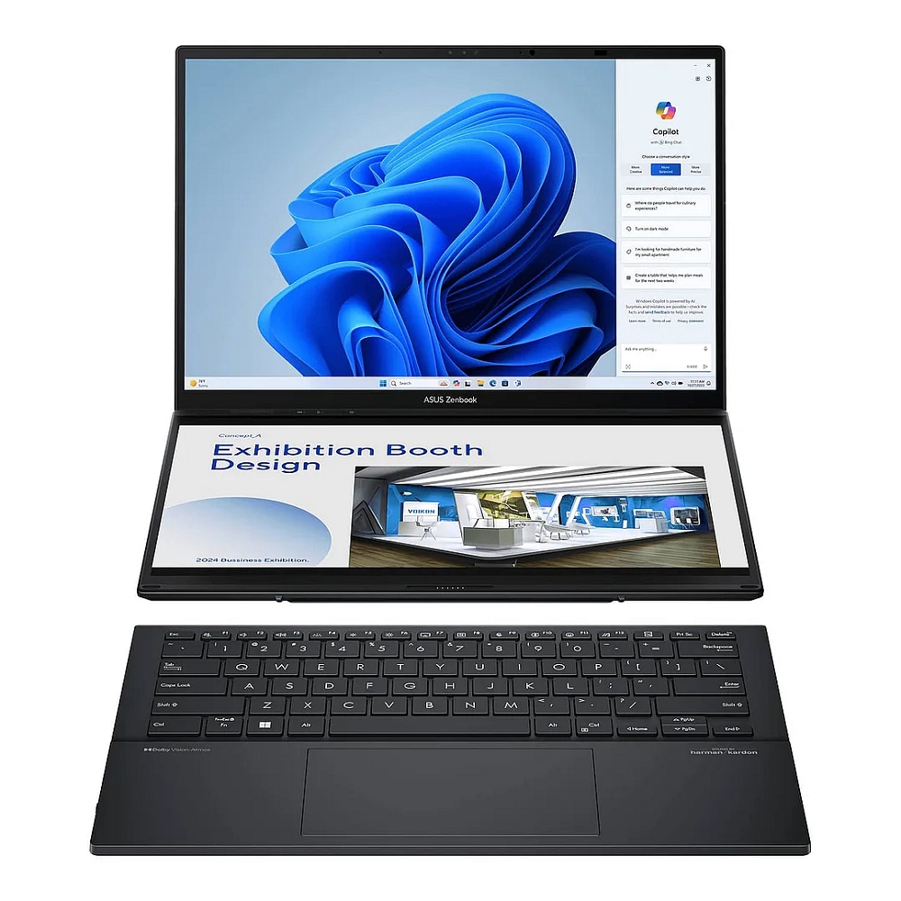 Asus ZenBook Duo laptop 14  2880x1800 OLED Cu7-255H 16GB 1TB Windows 11 szürke fotó, illusztráció : UX8406CA-PZ144W