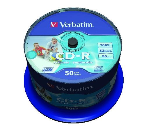 CD-R lemez, nyomtatható, matt, ID, AZO, 700MB, 52x, hengeren, VERBATIM fotó, illusztráció : VERBATIM-43309