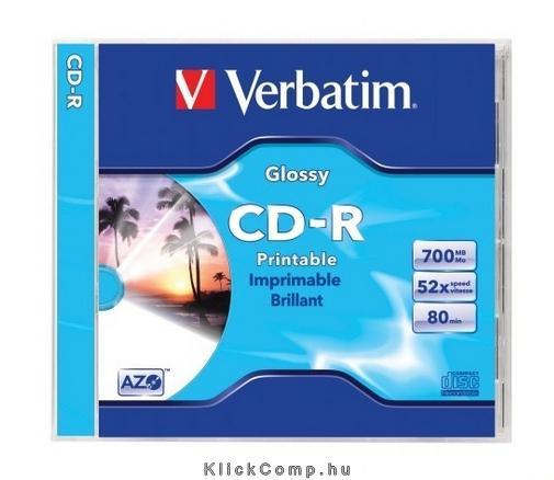 CD-R lemez, nyomtatható, matt, ID, AZO, 700MB, 52x, normál tok, VERBATIM fotó, illusztráció : VERBATIM-43325