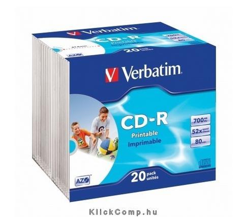 CD-R lemez, nyomtatható, matt, ID, AZO, 700MB, 52x, vékony tok, VERBATIM fotó, illusztráció : VERBATIM-43424