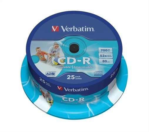 CD-R lemez, nyomtatható, matt, ID, AZO, 700MB, 52x, hengeren, VERBATIM fotó, illusztráció : VERBATIM-43439