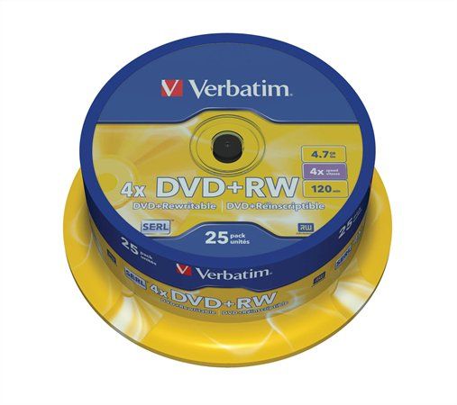 DVD+RW lemez, újraírható, 4,7GB, 4x, hengeren, VERBATIM fotó, illusztráció : VERBATIM-43489