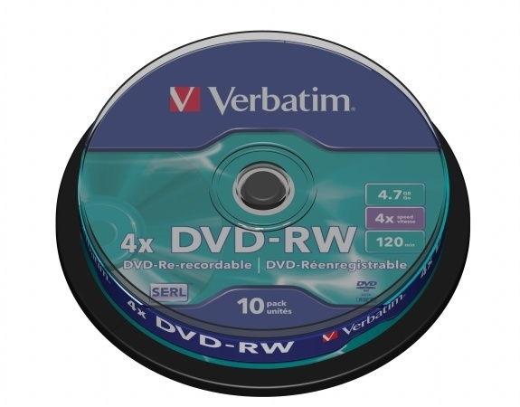 DVD-RW lemez, újraírható, 4,7GB, 4x, hengeren, VERBATIM fotó, illusztráció : VERBATIM-43552