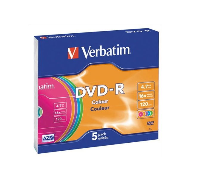 DVD-R lemez, színes felület, AZO, 4,7GB, 16x, vékony tok, VERBATIM fotó, illusztráció : VERBATIM-43557