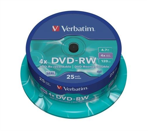 DVD-RW lemez, újraírható, 4,7GB, 4x, hengeren, VERBATIM fotó, illusztráció : VERBATIM-43639