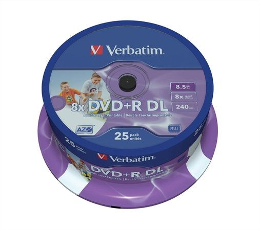 DVD+R lemez, kétrétegű, nyomtatható, no-ID, 8,5GB, 8x, hengeren, VERBATIM  Doub fotó, illusztráció : VERBATIM-43667