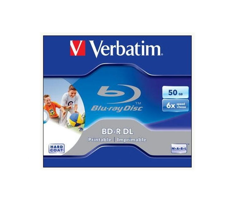 BD-R BluRay lemez, kétrétegű, nyomtatható, 50GB, 6x, normál tok, VERBATIM fotó, illusztráció : VERBATIM-43736