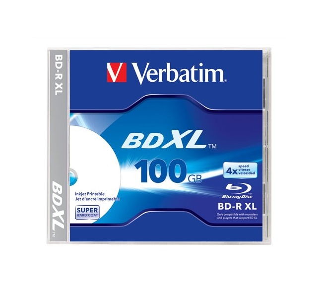 BD-R BluRay lemez, XL, háromrétegű, nyomtatható, 100GB, 4x, normál tok, VERBATI fotó, illusztráció : VERBATIM-43789